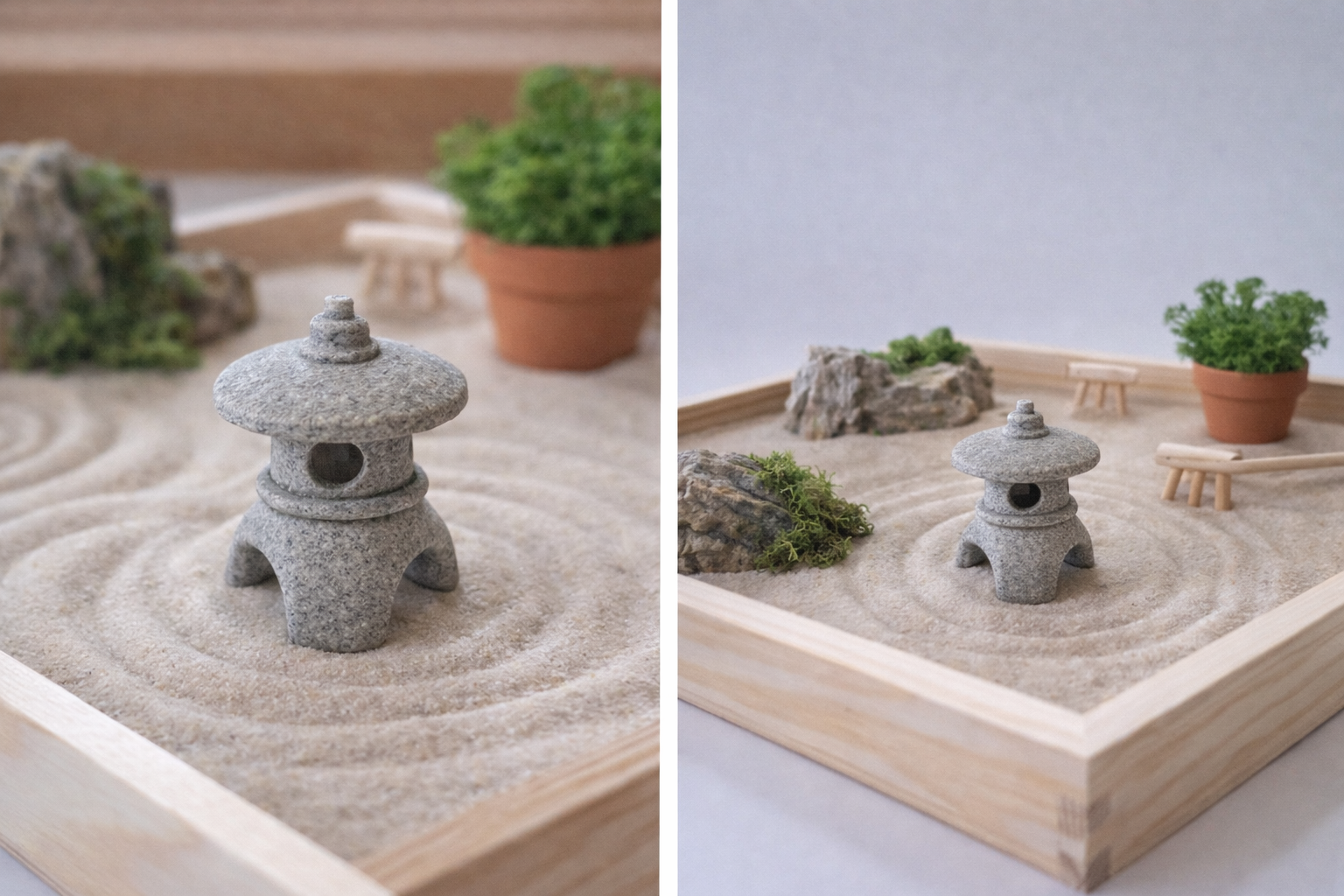 Miniaturní pagoda do zenové zahrádky v šedé barvě.